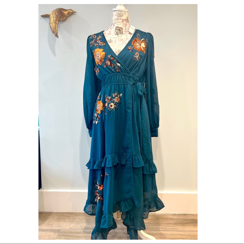 Beaded Wrap Midi Dress